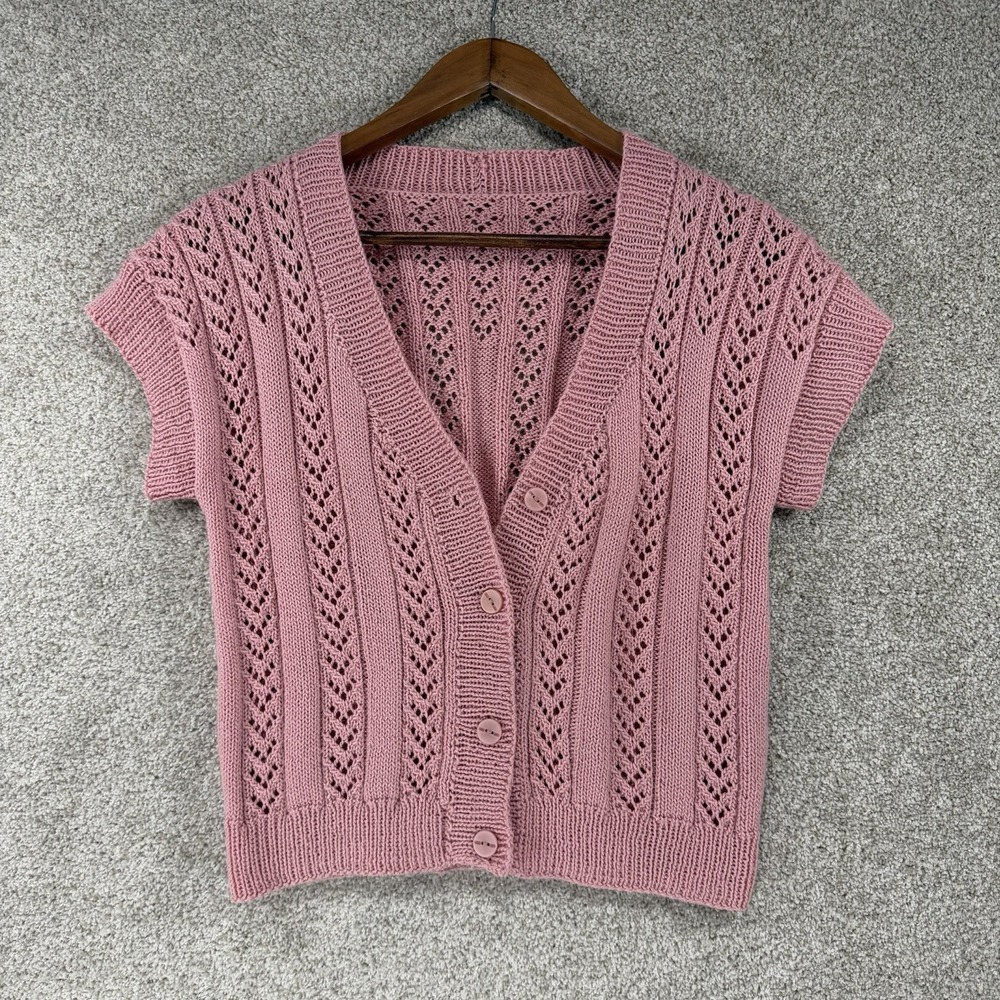 Pink Crochet Sweater Top Fairycore Whimsigoth Granny Core Festival Coquette M